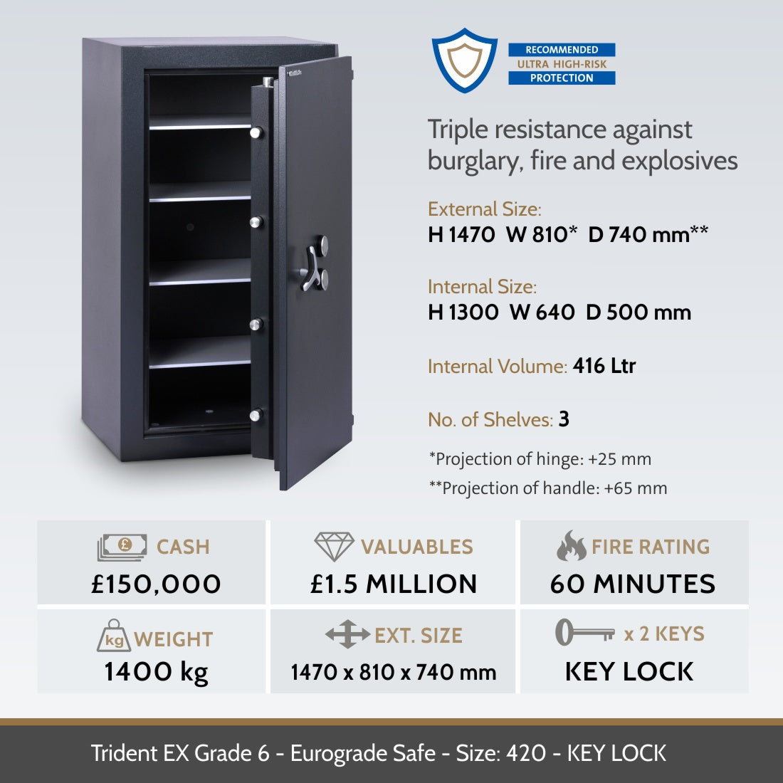 Chubbsafes Trident EX Eurograde 6 Safe Size 420 dual key locking