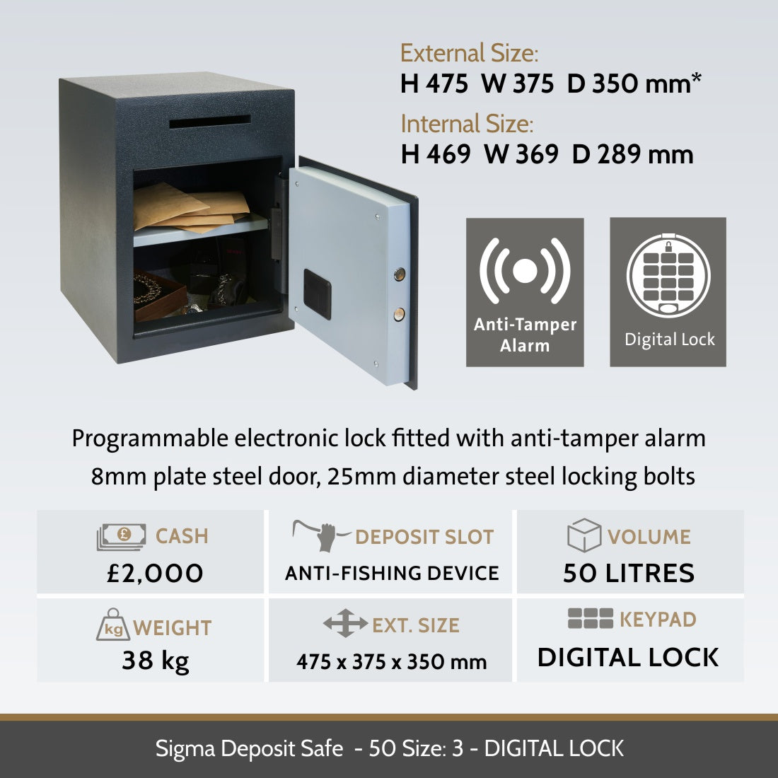 Chubbsafes Sigma Deposit Safe Size 3E digital lock